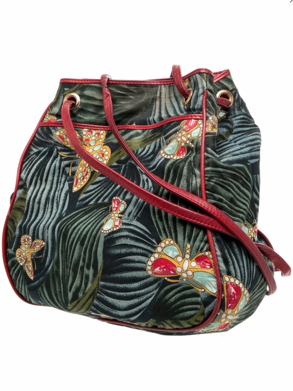 Bottega Veneta Green Botanical Butterfly Shoulder Bag with Red Trim